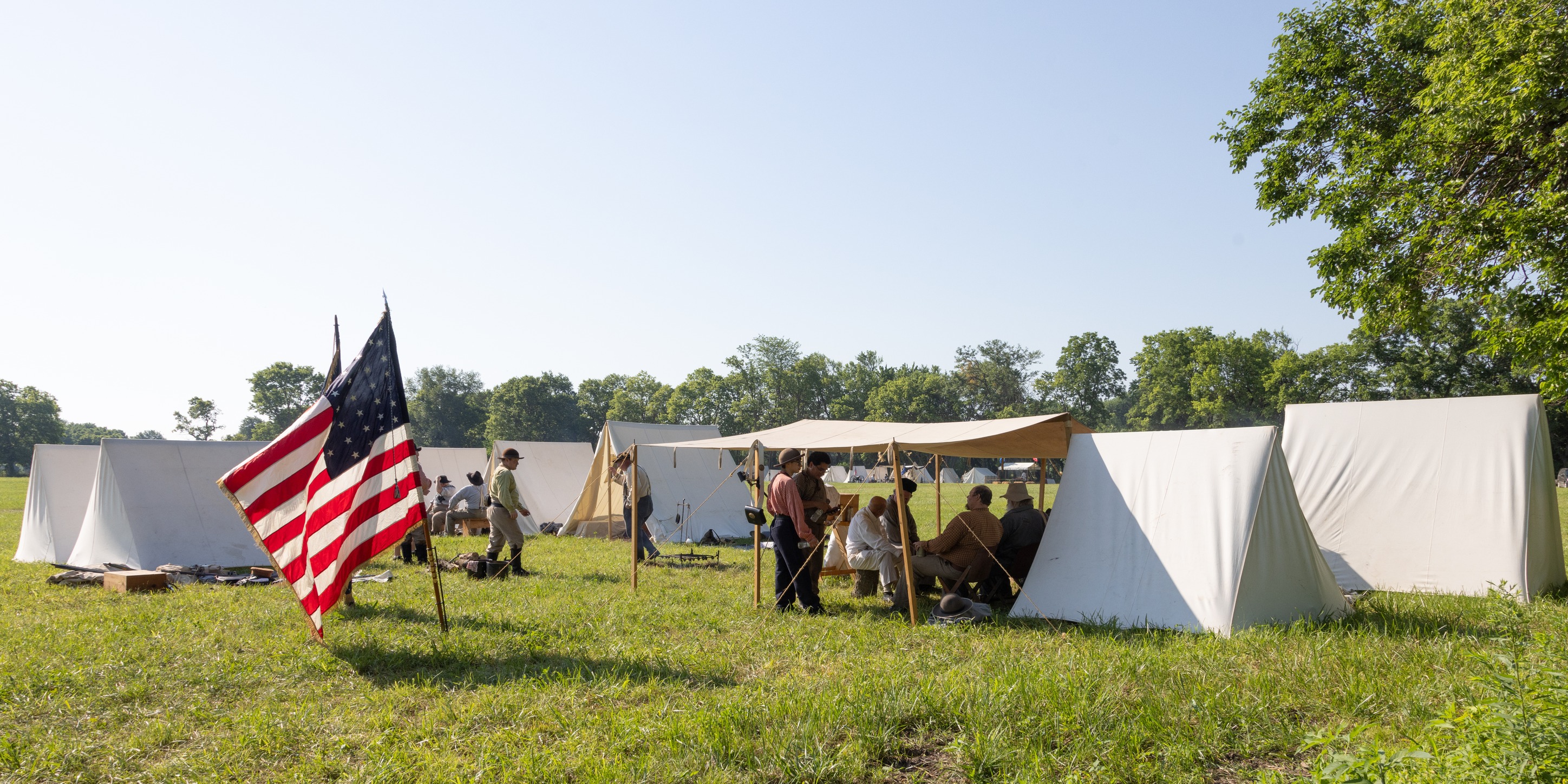 Union encampment with flags