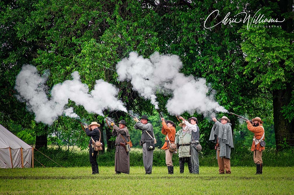 Musket volley with smoke