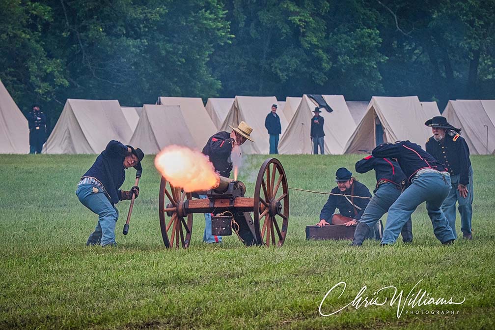 Cannon fire at dusk